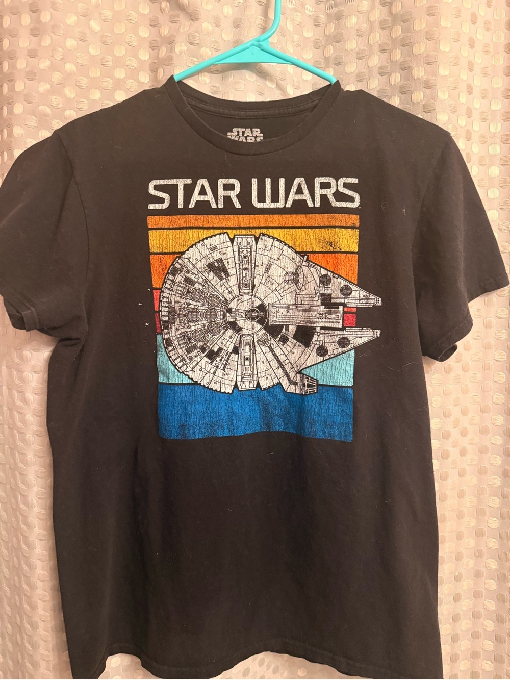 Star Wars Black Tee with Millennium Falcon and Retro Stripes